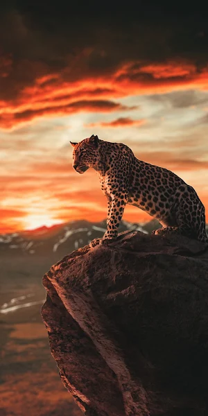 Leopard, Sunset, Mountains, Wildlife 5K iPhone Wallpaper Background