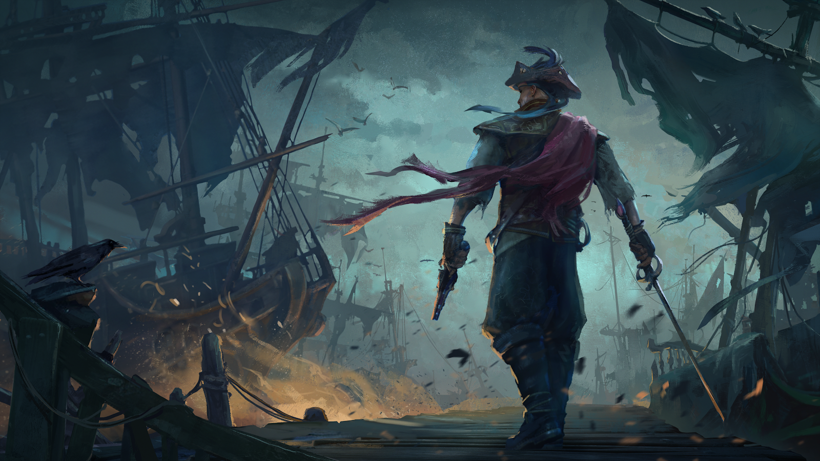 Captain Gangplank On The Docks - Digital Fantasy Art 4K Wallpaper (3840x2160)