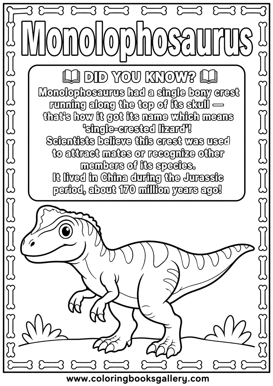 Free Monolophosaurus coloring page PDF – Free Printable Coloring Sheet for Kids and Adults – free coloring page for kids