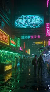 Cyberpunk Marketplace with Digital Advertising