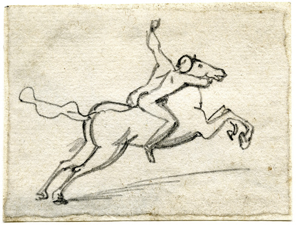 Man zich vastklampend aan steigerend paard