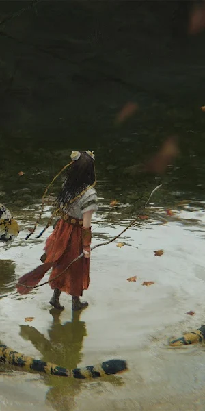 Girl Walking With Guardian Tigers 4K Wallpaper Background