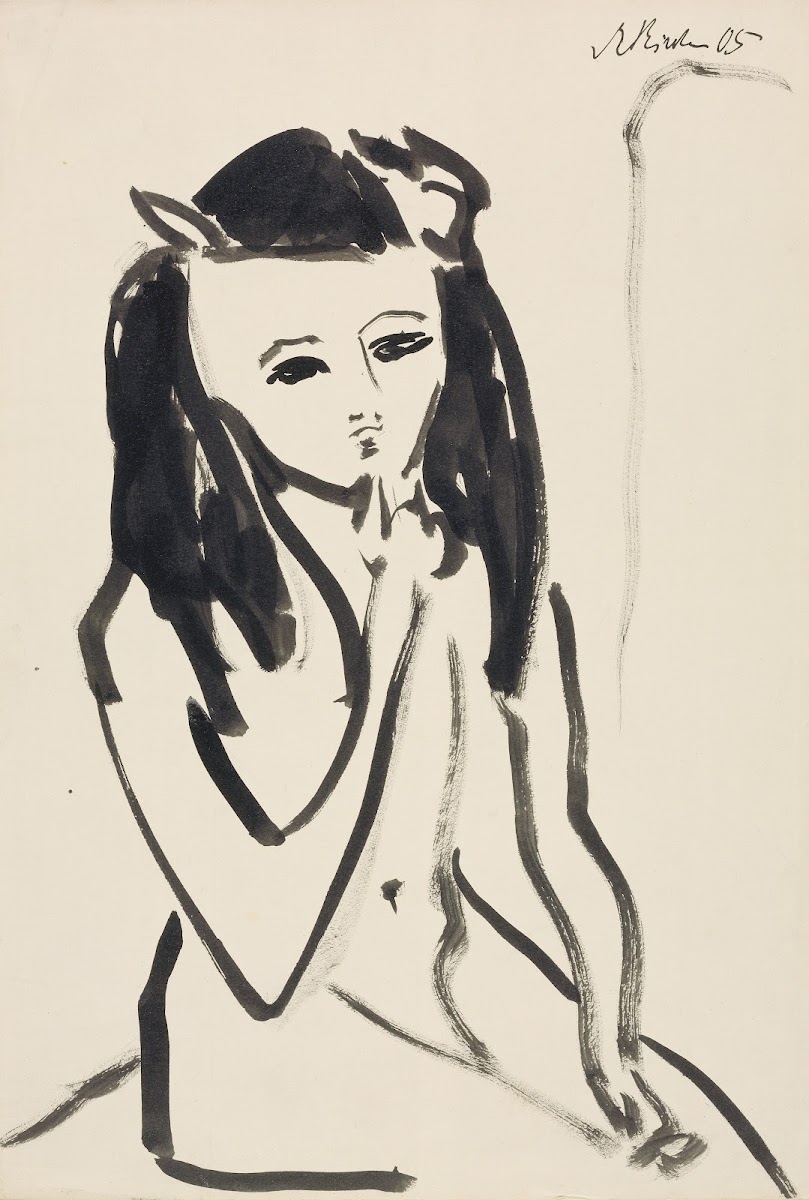 Fränzi as a Nude Her Hand on Her Chin ca 1910