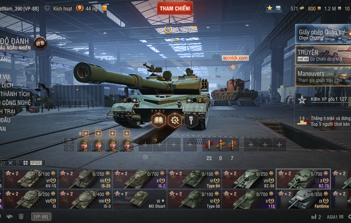 Acc World of Tanks PC sở hữu 6 tank X đa dạng lối chơi BZ-75...