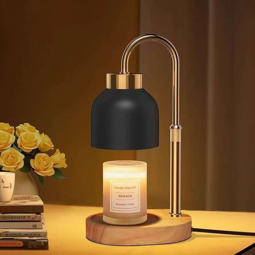 Wax melt table lamp with wooden base