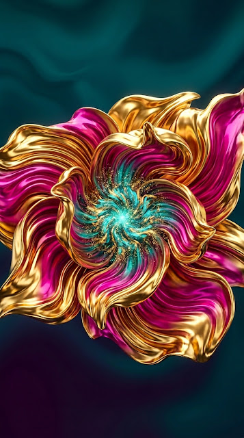 Abstract Liquid Gold Magenta Turquoise Tropical Bloom Wallpaper - Free mobile Wallpaper