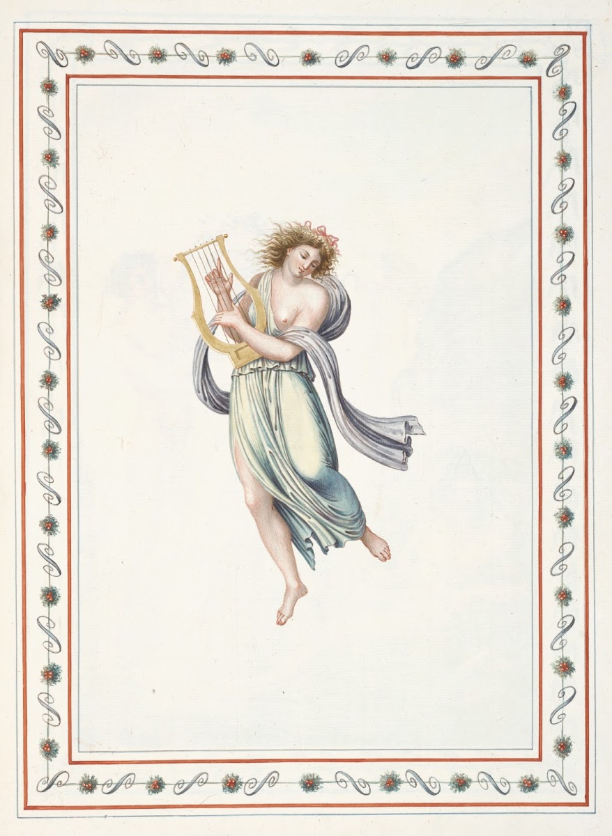 Partially nude woman playing harp 1783