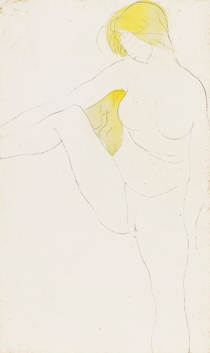 Femme nue assise tenant sa jambe droite écartée 1890