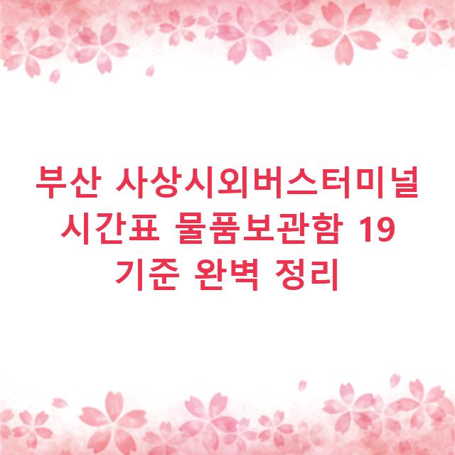 부산 사상시외버스터미널 시간표 물품보관함 19 기준 완벽 정리