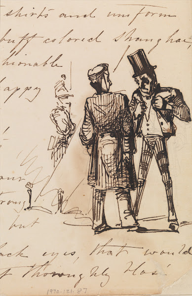Three Men Sketch in Lower Right Hand Corner of Handwritten Journal from Sketchbo