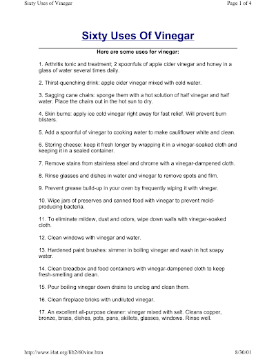 Vinegar, 60 uses of