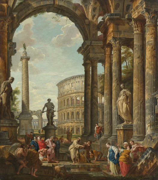 A classical capriccio with the Colosseum Trajans column and the Farnese Hercules