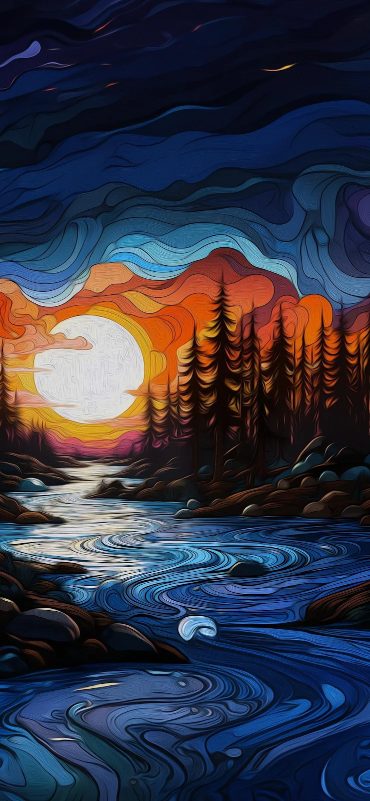 Abstract Swirling River At Sunset - Digital Art Full HD iPhone Wallpaper (1284x2778)