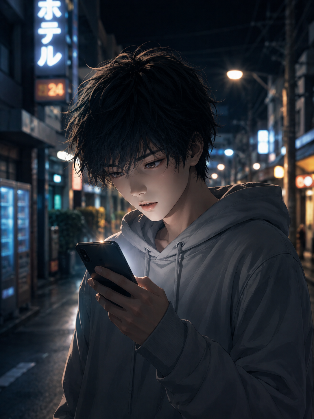 スマホを見つめ迷う姿