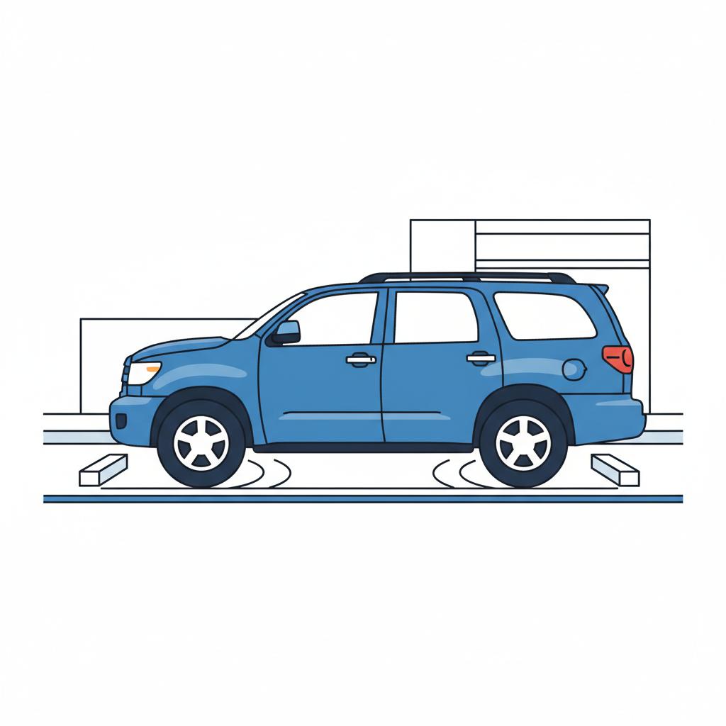 Driver side vector illustration of a Toyota Sequoia turning into a tight parking space demonstrating maneuverability toyota sequoia for sale