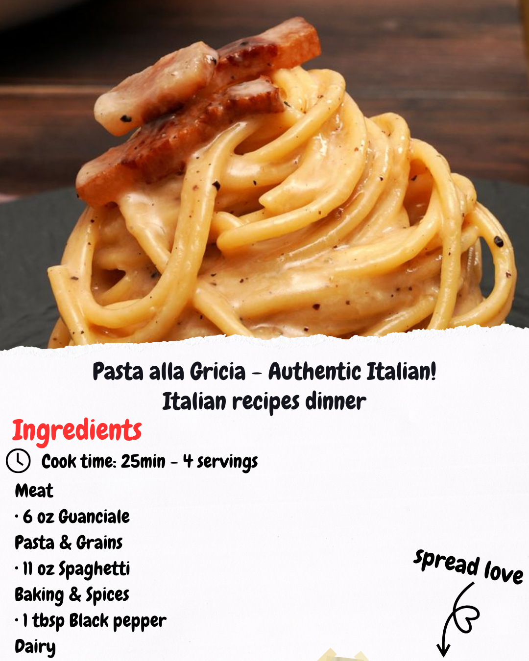 Pasta alla Gricia - Authentic Italian! Italian recipes dinner