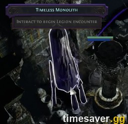 A Timeless Monolith in a Path of Exile map with the "Interact to begin Legion encounter" prompt
