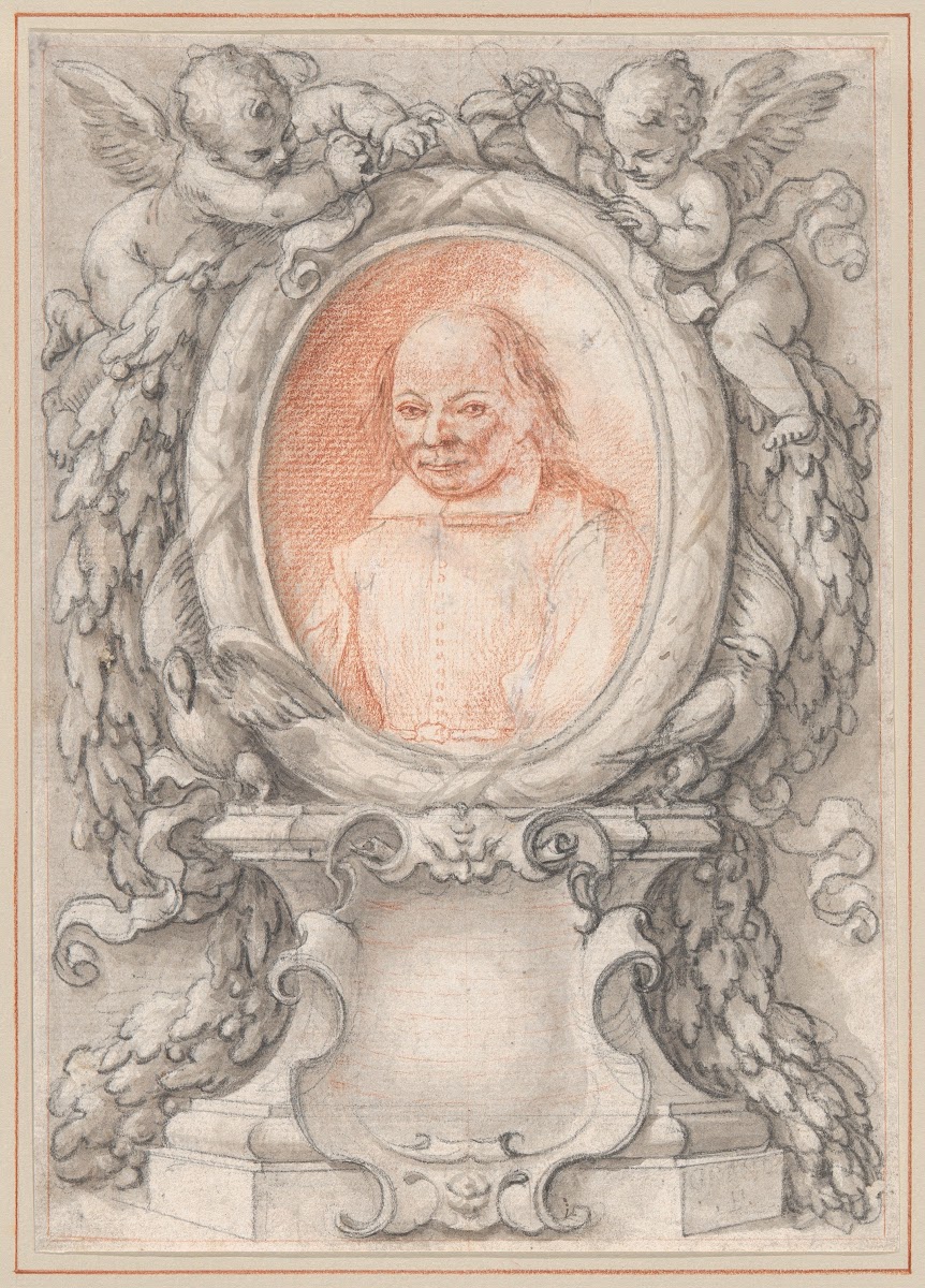Oval Portrait Of A Man In An Elaborate Frame With A Cartouche Ca 1724