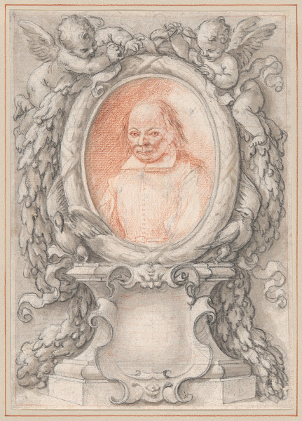 Oval Portrait Of A Man In An Elaborate Frame With A Cartouche Ca 1724
