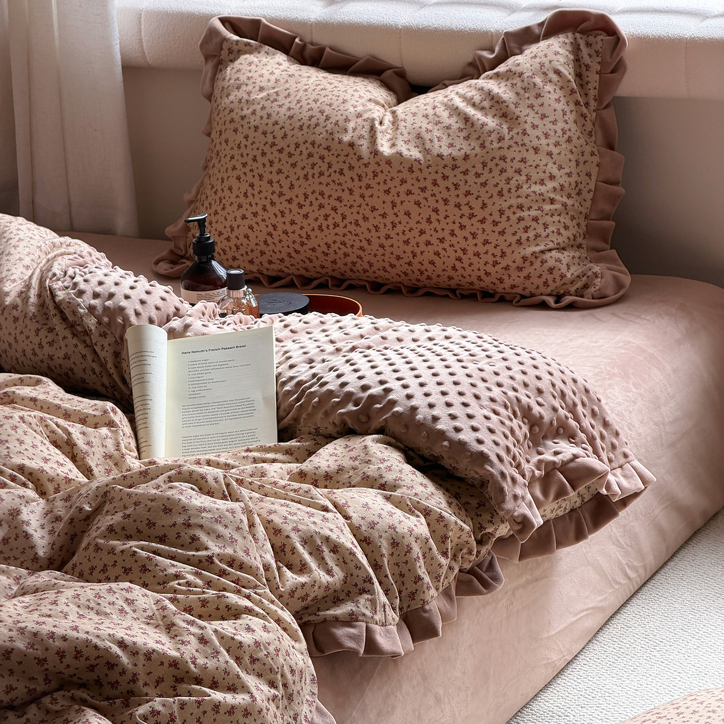 Winter bedding set, cotton gauze and plush, warming