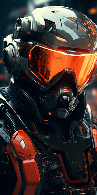 Futuristic Pilot Helmet Close Up Neon Orange Visor - Free mobile Wallpaper