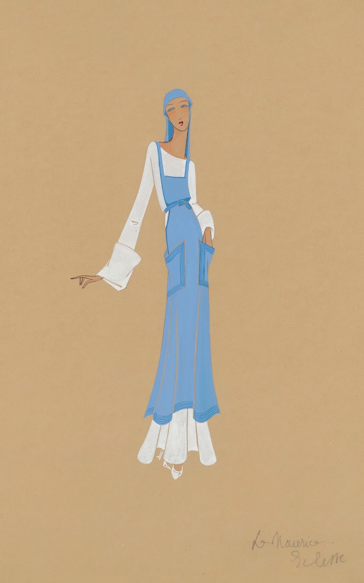 Amphitryon 38  Ecclissé la nourrice robe blanche tablier et voile bleuee 1929