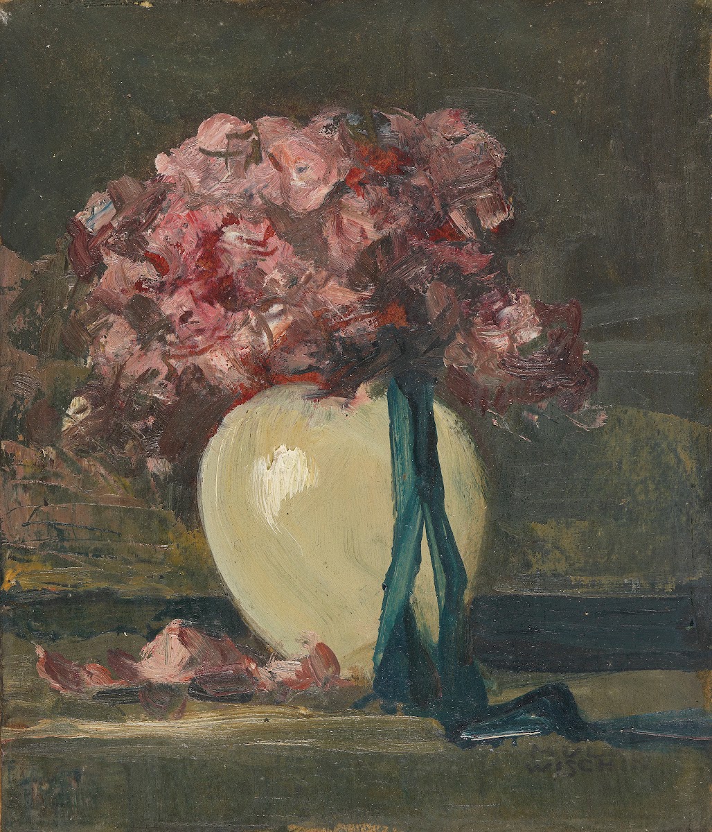 Rosa Blumen in weißer Vase