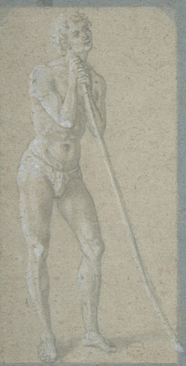 Standing Youth Leaning on a Long Staff 143861