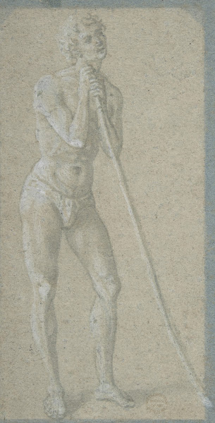 Standing Youth Leaning on a Long Staff 143861