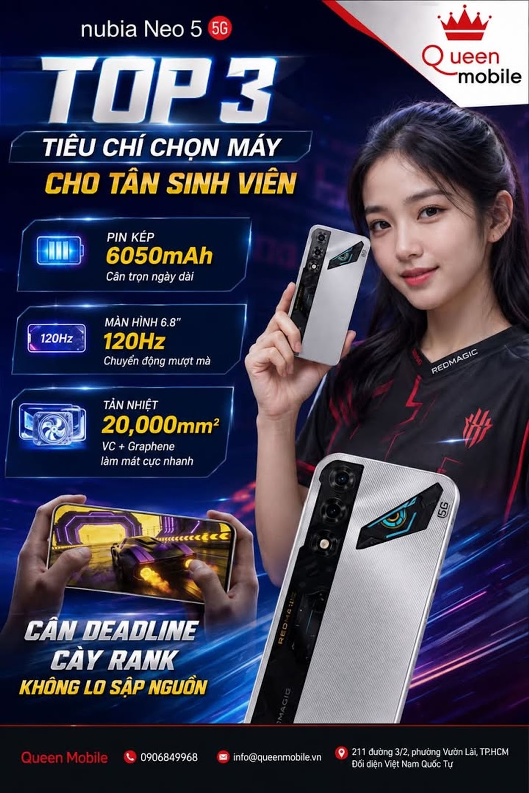 Nubia Neo 5 5G nhắm thẳng tân sinh viên với pin kép 6.050mAh, màn hình 120Hz và tản nhiệt 20.000mm² #Nubia #NubiaNeo5 #NubiaNeo55G #Neo5Series #GamingPhone #TanSinhVien #DienThoaiG