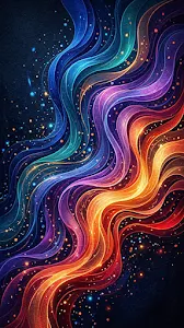 Abstract Textured Wavy Ribbons in Red Orange and Blue