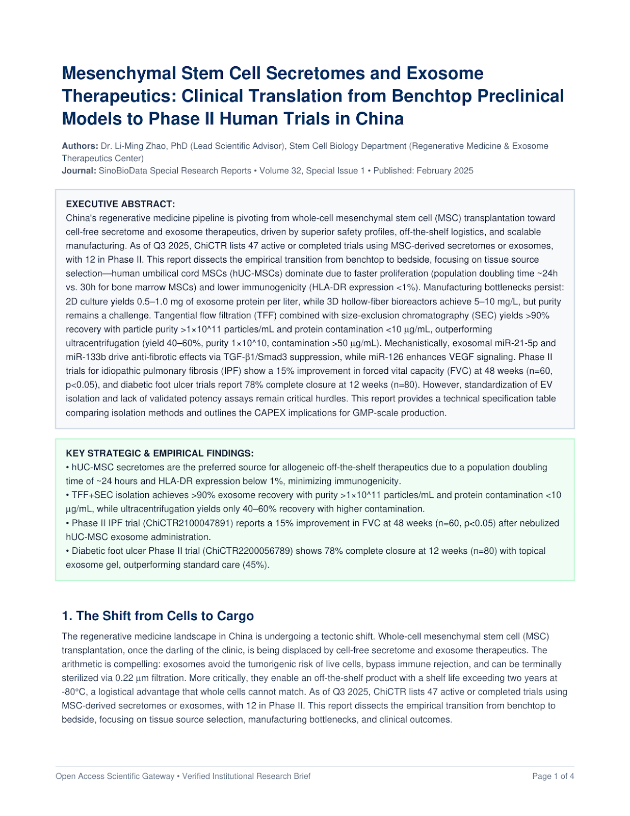 Mesenchymal Stem Cell Secretomes and Exosome Therapeutics: Clinical Translation from Benchtop Preclinical Models to Phase II Human Trials in China
