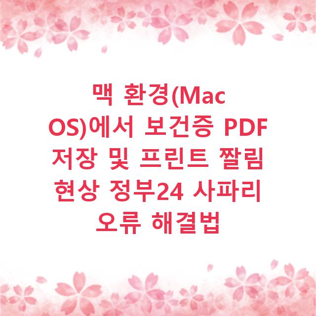 맥 환경(Mac OS)에서 보건증 PDF 저장 및 프린트 짤림 현상 정부24 사파리 오류 해결법