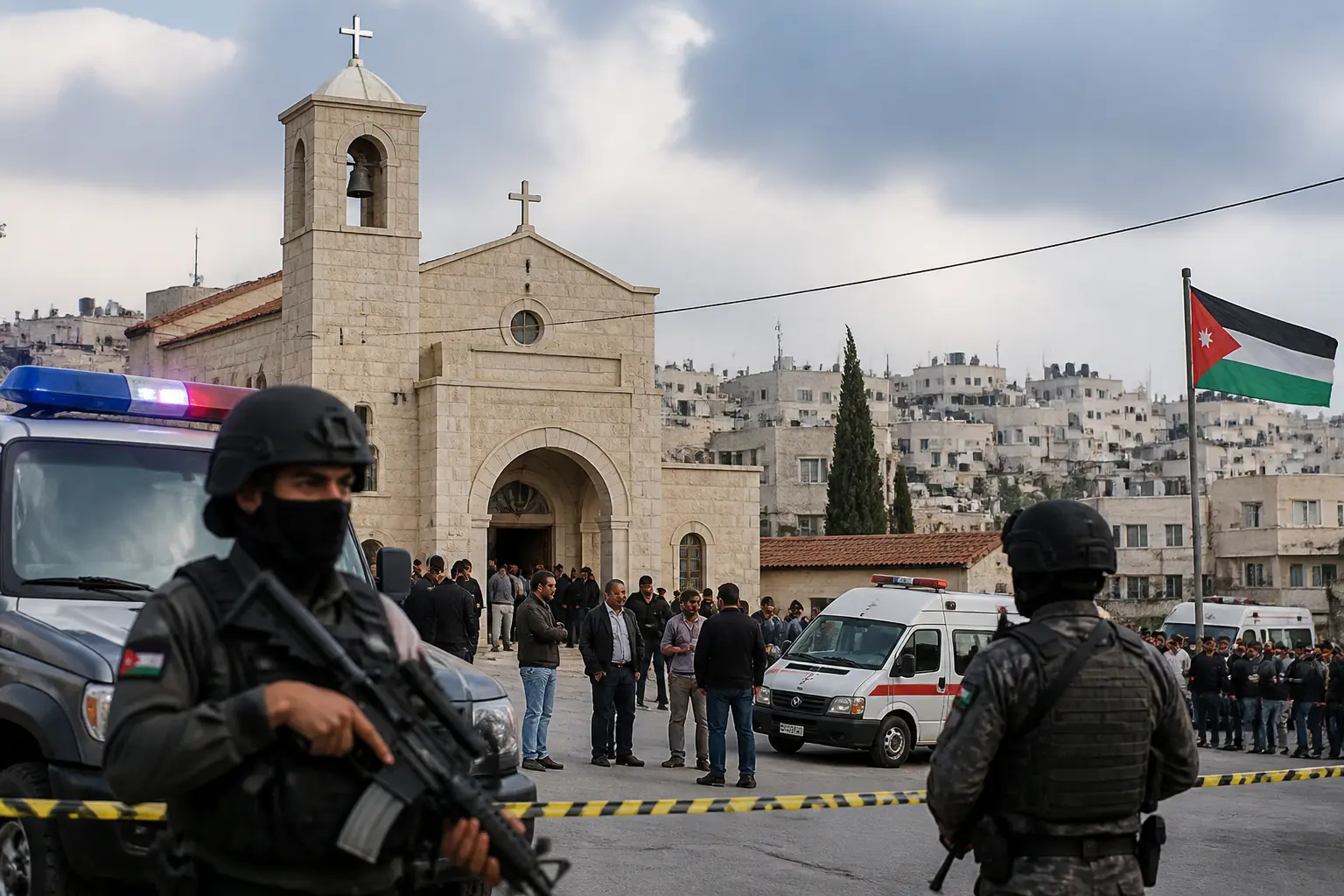 Editorial image for Seven killed and 40 injured after gunmen open fire at church funeral in Jordan