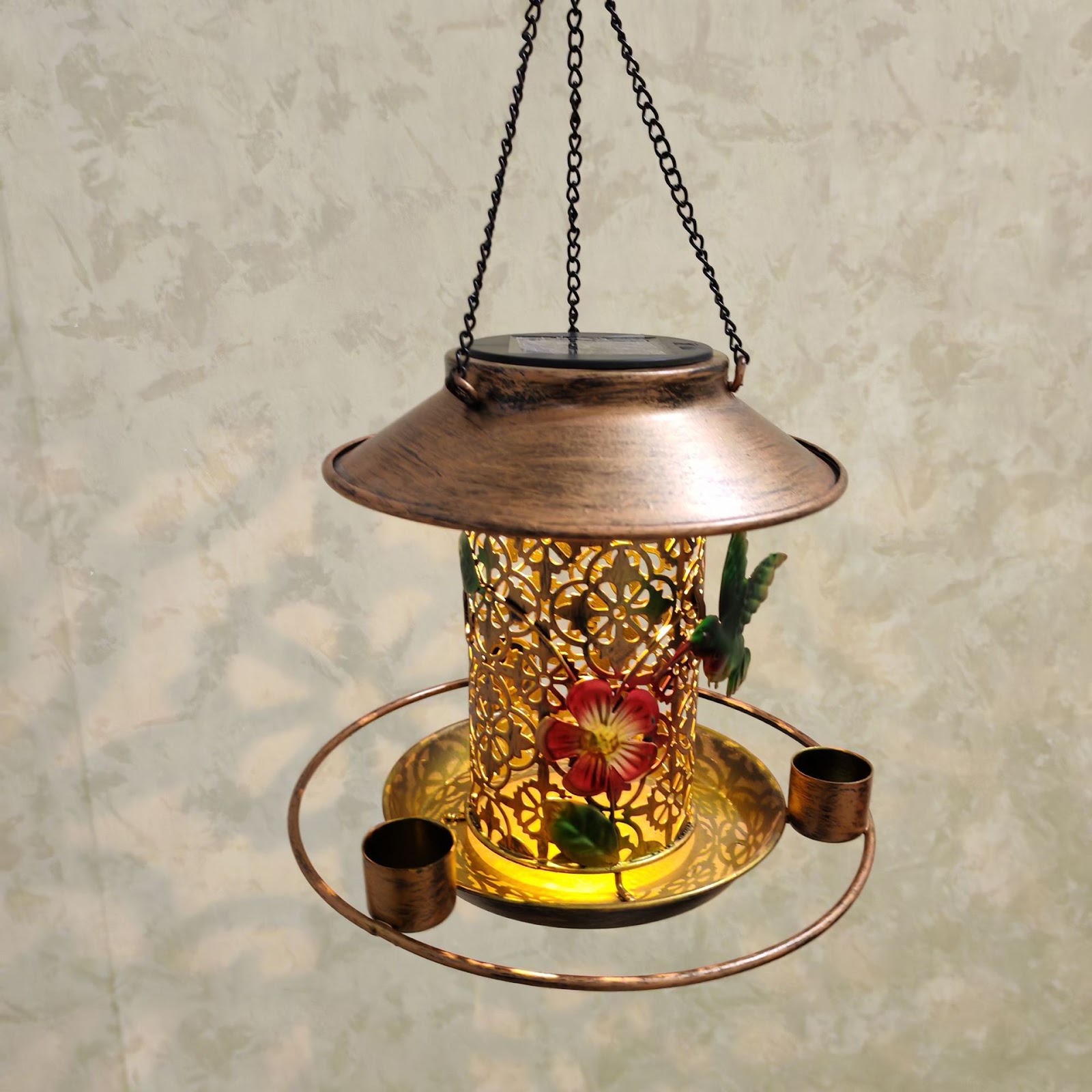 Solar-Vogeltränke aus Eisen mit LED-Beleuchtung