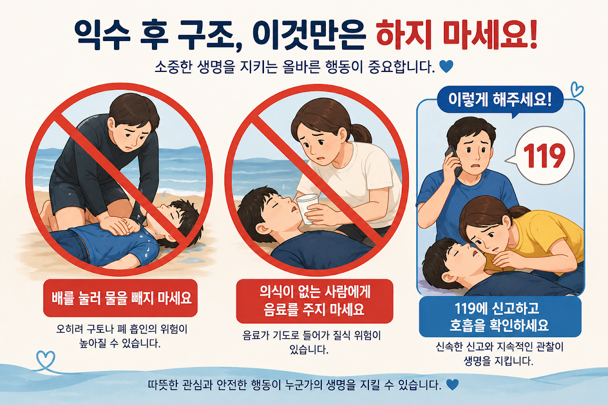 익수사고에서 피해야 할 배누르기와 음료 제공