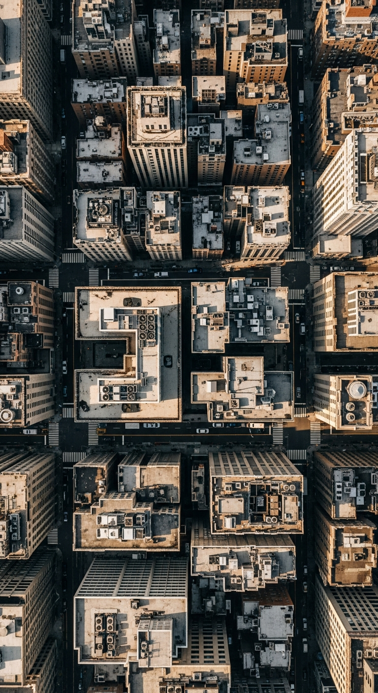 Dense Aerial View of New York City Building Rooftops and Street Grid Pattern - Free 4K mobile Wallpaper