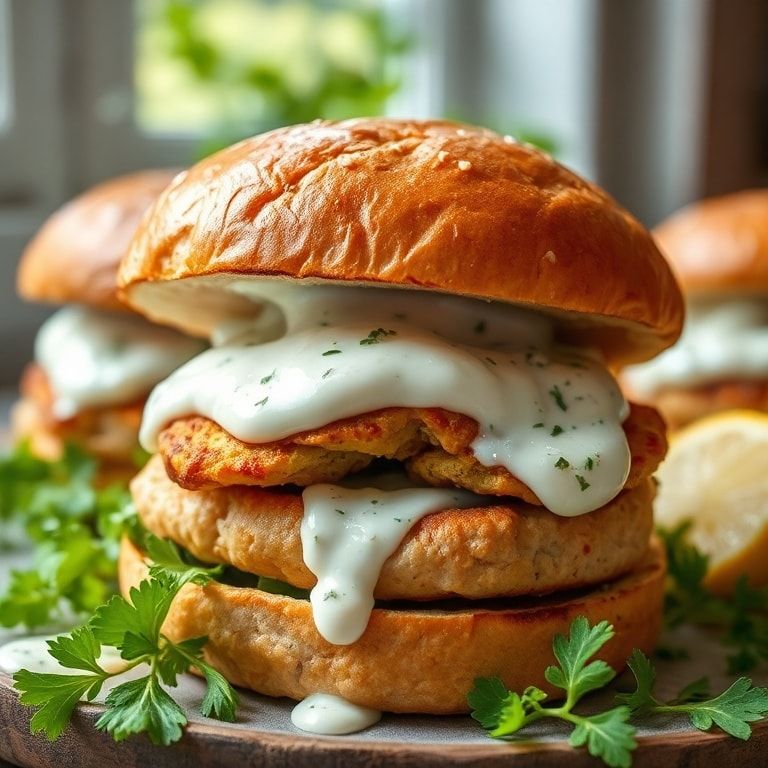 Juicy Greek Chicken Burgers with Tzatziki Sauce – Easy Weeknight Dinner finished