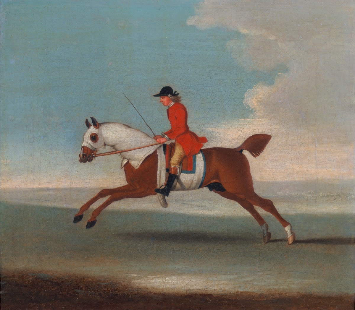 One of Four Portraits of Horses a Chestnut Racehorse Exercised by a Trainer in a