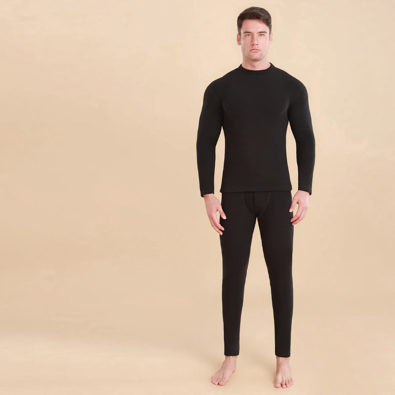 Thermo-Unterwäsche-Set mit Lammfleece-Imitat, Stehkragen