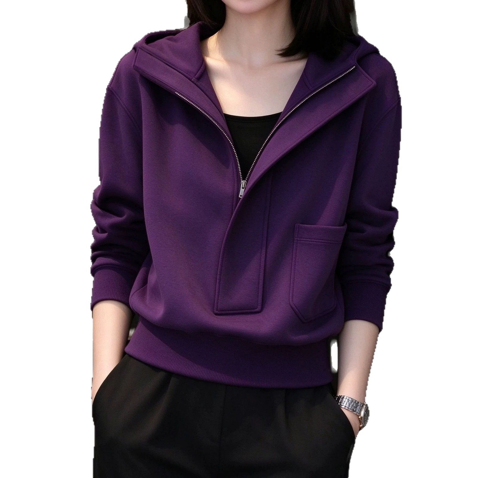 Women's sweatshirt with stand-up collar and half zip