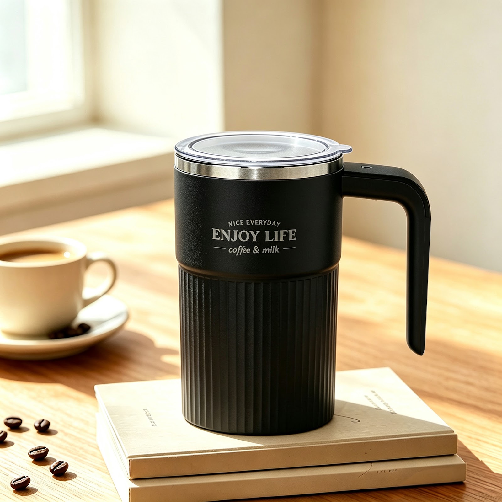 Electric stirring cup, 380 ml, stainless steel