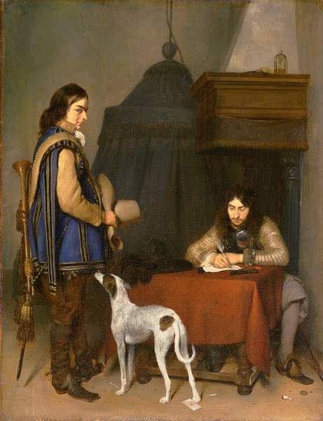 Officer Writing a Letter with a Trumpeter