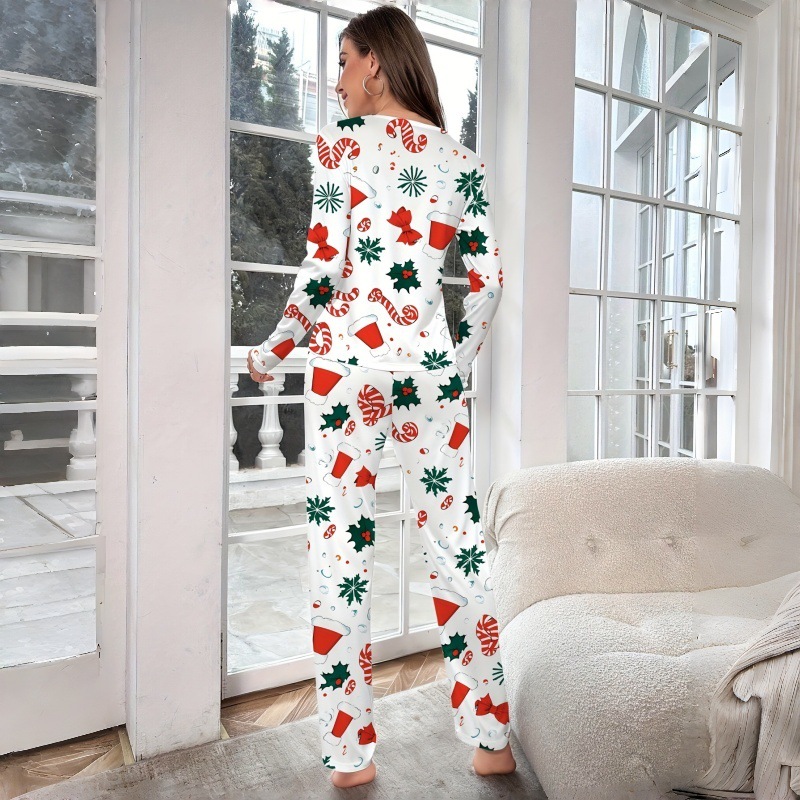 Women's Pajama Set, Long Sleeve, Christmas Motif, Round Neck