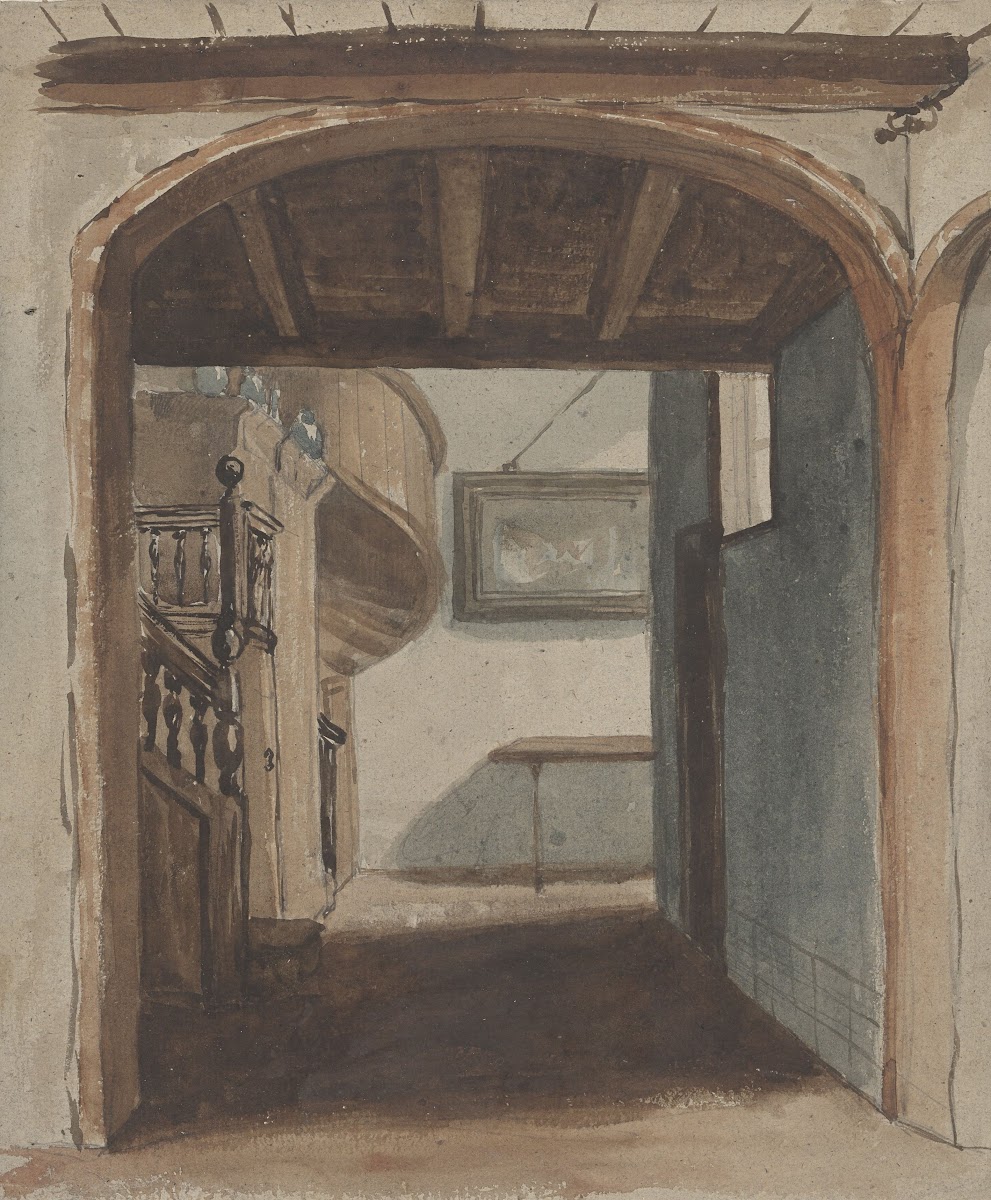 Interieur met doorkijk naar trap 1830   1889