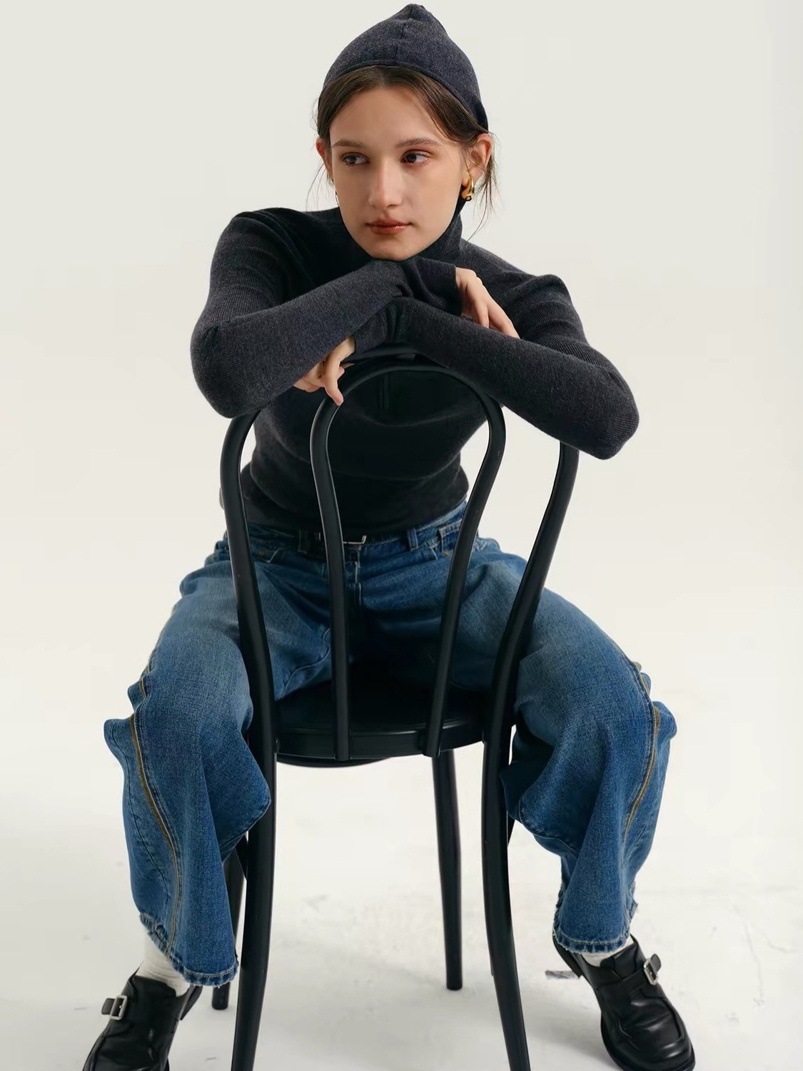 Damen-Strickpullover mit Kapuze und Reißverschluss