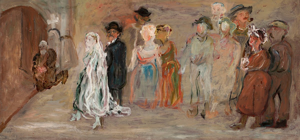 Wedding procession in front of a church 1921