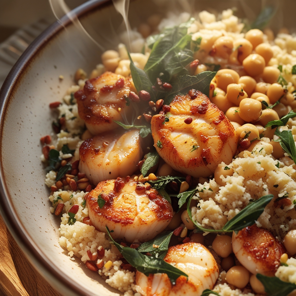 Final Moroccan-Spiced Scallop Power Bowl with Harissa-Lemon Chickpea Salad