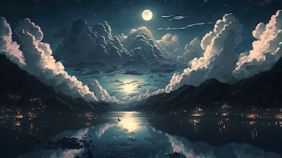 Illustration, Ai Art, Landscape, Uomi, Starry Night Full HD Wallpaper Background