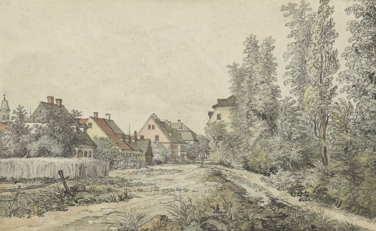 Dorpsweg met huizen 1811